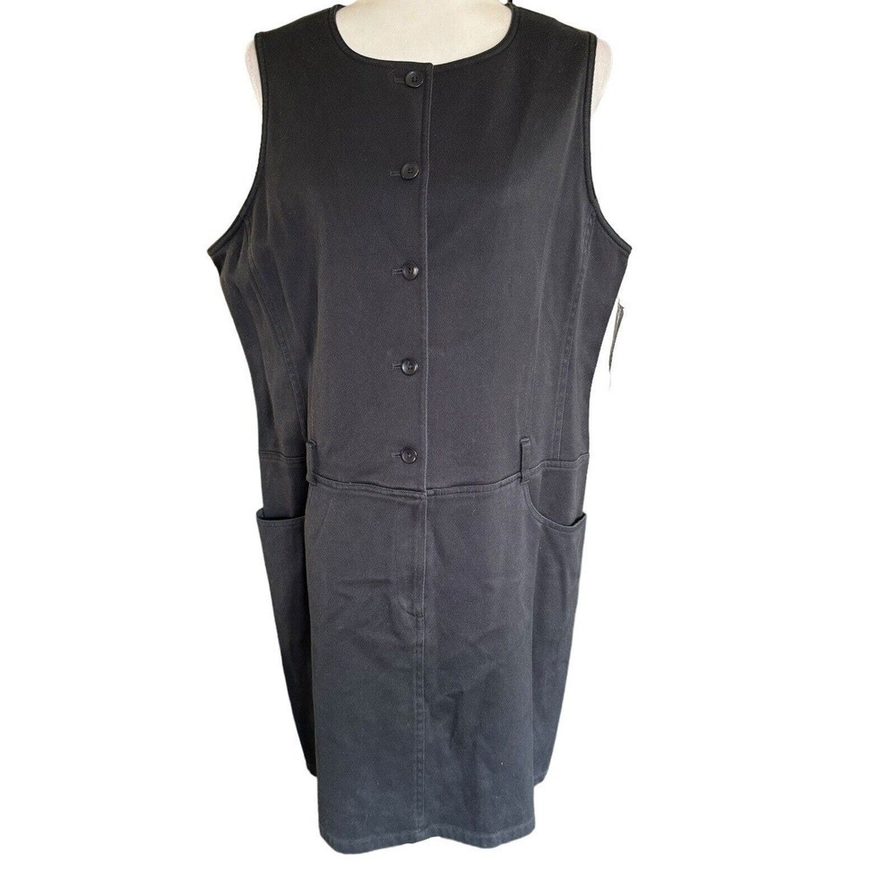 Emanuel Ungaro Women’s Black Denim Dress Sz 16 Button Up Pockets New With Tags